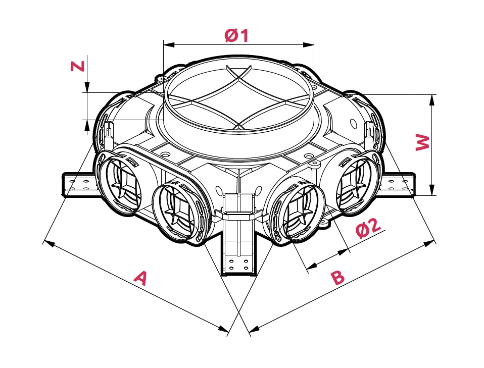Dimensioner: Fördelningsbox Ø 160/200 – 8x75